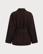 Shawl Collar Wrap Coat with Tie Belt and Wide Sleeves - Coffee