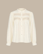 Sheer Blouse with Lace Panels and Full Gathered Sleeves - Apricot
