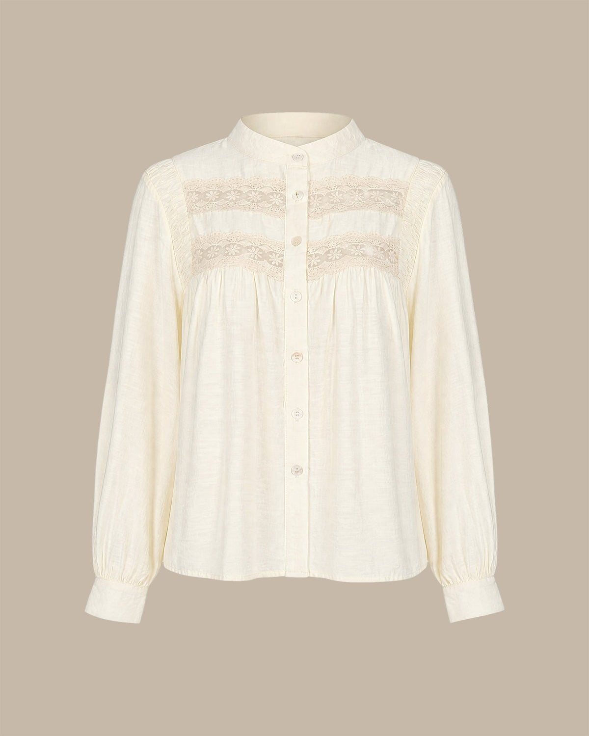 Sheer Blouse with Lace Panels and Full Gathered Sleeves - Apricot