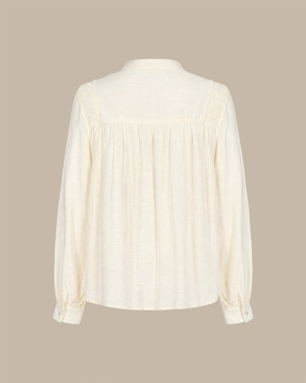 Sheer Blouse with Lace Panels and Full Gathered Sleeves - Apricot