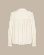 Sheer Blouse with Lace Panels and Full Gathered Sleeves - Apricot