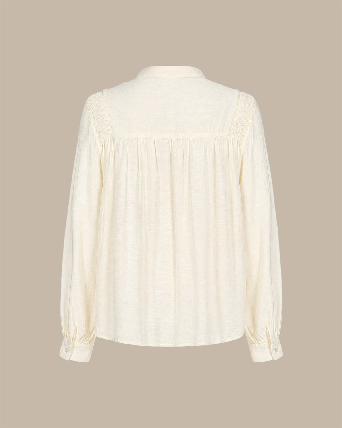 Sheer Blouse with Lace Panels and Full Gathered Sleeves - Apricot