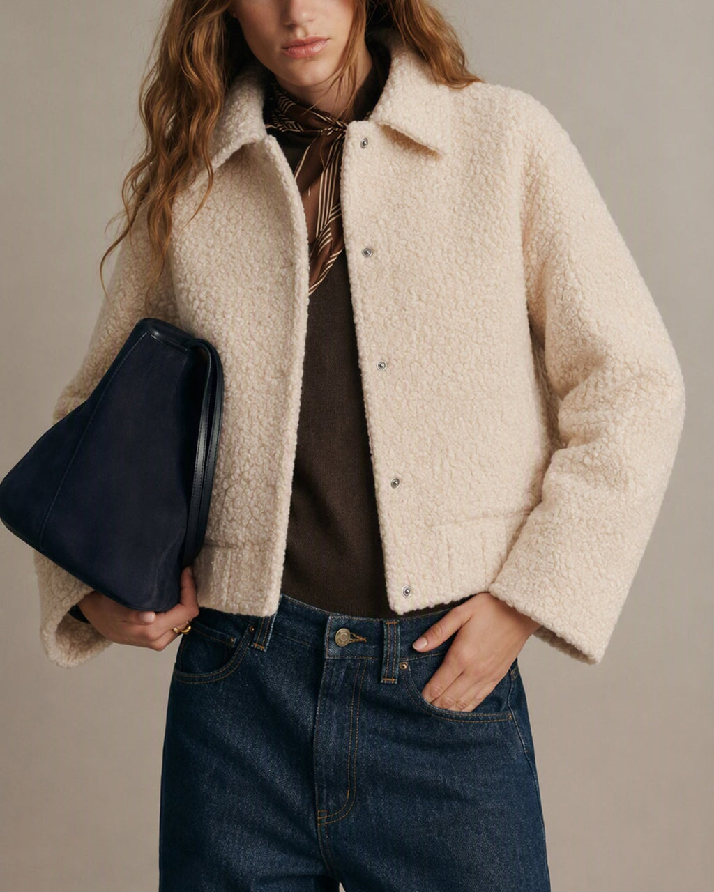 Single Breasted Jacket with Notch Lapel and Flap Pockets - Apricot