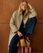 Single Breasted Trench Coat with Check Lined Cuffs - Khaki