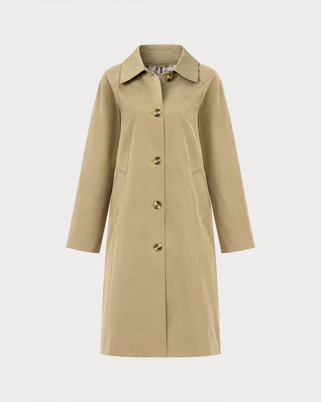 Single Breasted Trench Coat with Check Lined Cuffs - Khaki