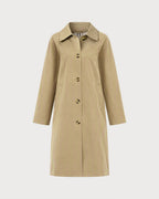 Single Breasted Trench Coat with Check Lined Cuffs - Khaki