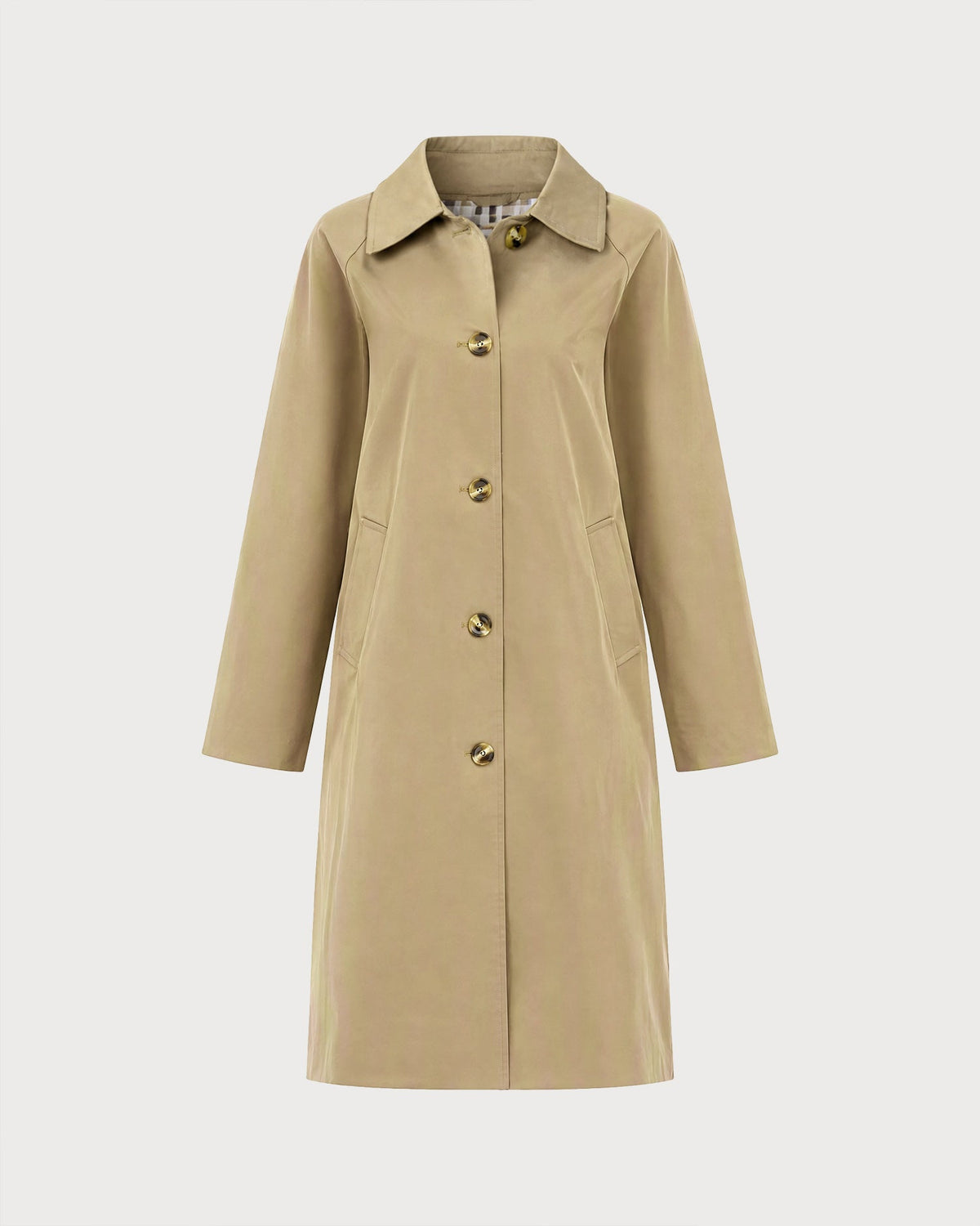 Single Breasted Trench Coat with Check Lined Cuffs - Khaki