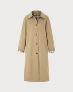 Single Breasted Trench Coat with Check Lined Cuffs - Khaki