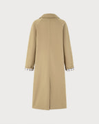Single Breasted Trench Coat with Check Lined Cuffs - Khaki