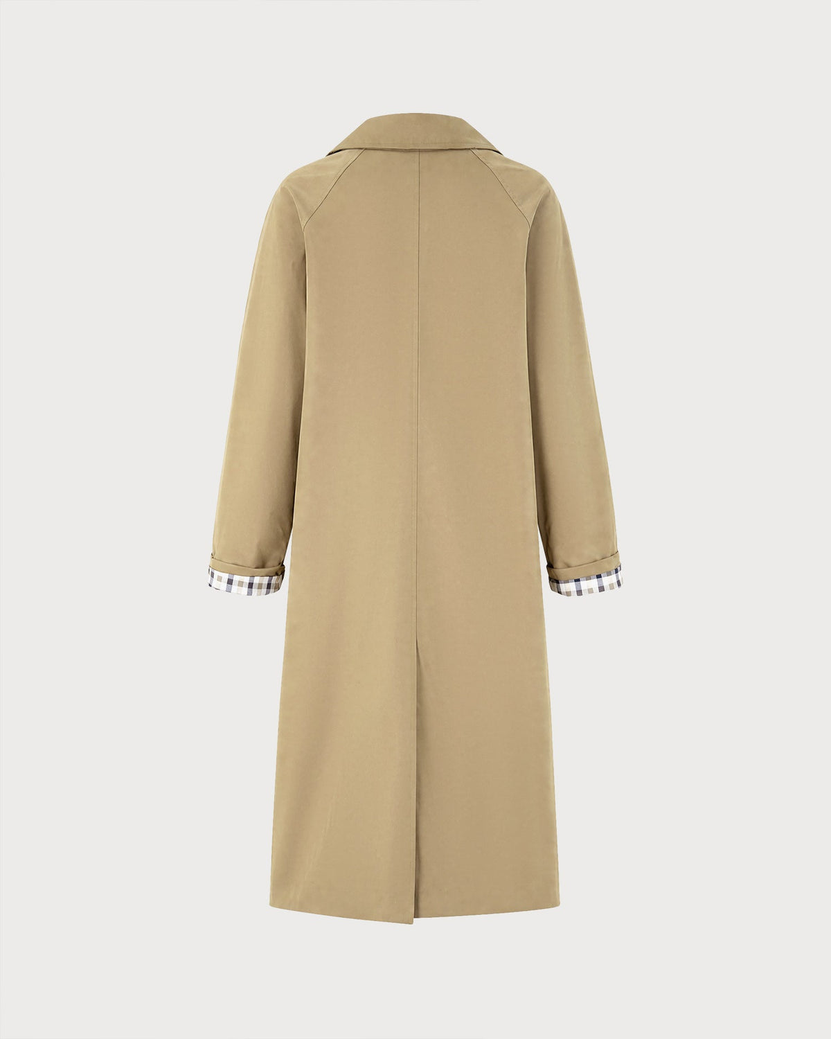 Single Breasted Trench Coat with Check Lined Cuffs - Khaki