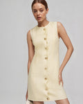 Sleeveless Mini Dress with Wavy Button Placket and High Neck