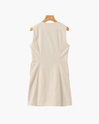 Sleeveless Mini Dress with Wavy Button Placket and High Neck