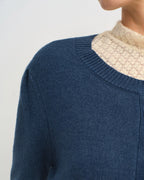 Slim Knit Cardigan with Round Neck and Puff Shoulders - Blue