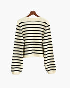 Striped Cashmere Wool Cardigan with Button Front, Cropped