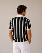 Striped Half Zip Knit Polo with Contrast Collar, Short Sleeve