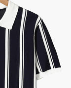 Striped Half Zip Knit Polo with Contrast Collar, Short Sleeve