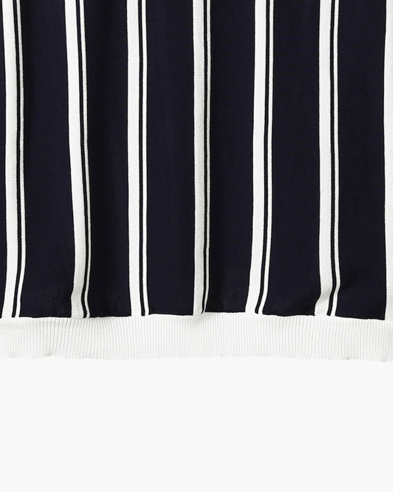 Striped Half Zip Knit Polo with Contrast Collar, Short Sleeve