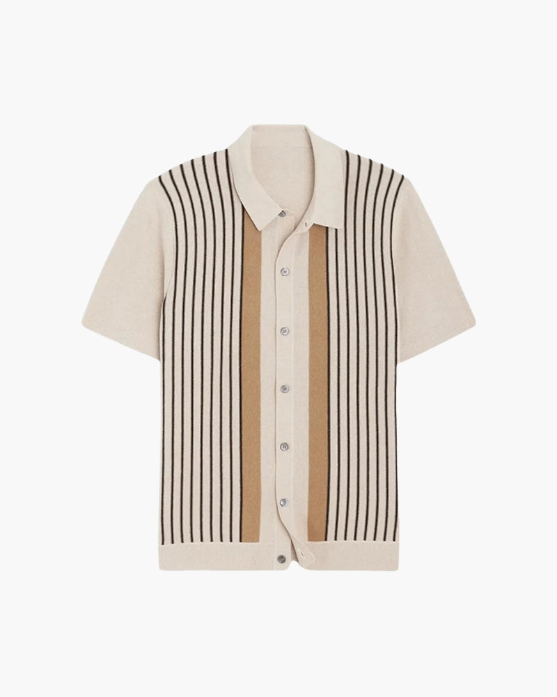Striped Knit Polo Shirt with Contrast Collar, Short Sleeve