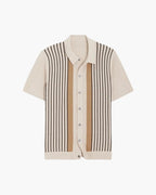 Striped Knit Polo Shirt with Contrast Collar, Short Sleeve
