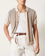 Striped Knit Polo Shirt with Contrast Collar, Short Sleeve