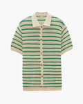 Striped Knit Shirt with Button Front and Open Collar, Short Sleeve