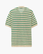 Striped Knit Shirt with Button Front and Open Collar, Short Sleeve