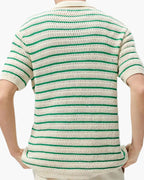 Striped Knit Shirt with Button Front and Open Collar, Short Sleeve