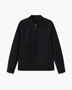 Suede Blouson Jacket with Point Collar and Zip Front - Black