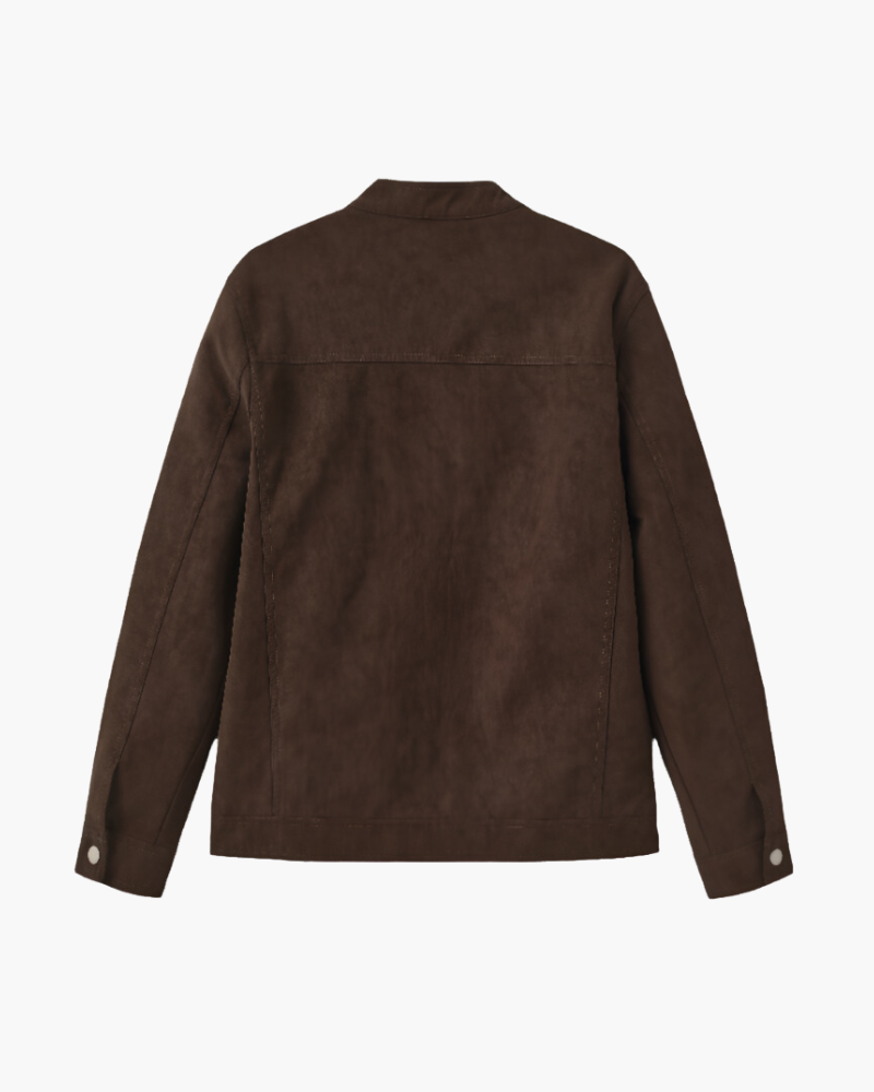 Suede Blouson Jacket with Point Collar and Zip Front