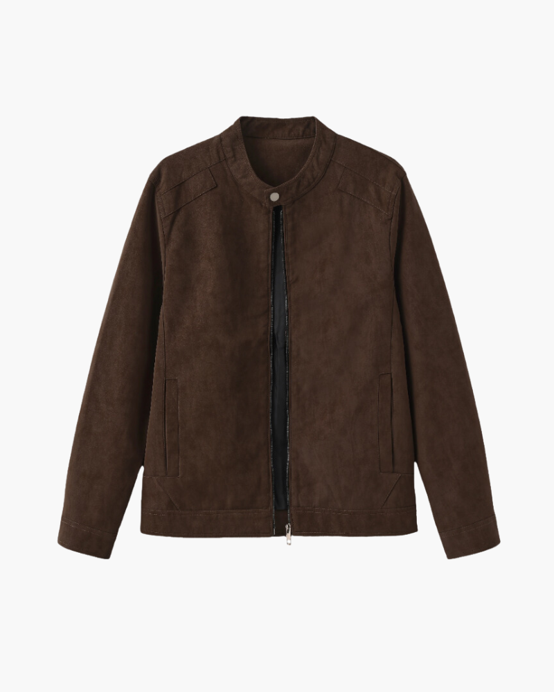 Suede Blouson Jacket with Point Collar and Zip Front