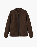 Suede Blouson Jacket with Point Collar and Zip Front