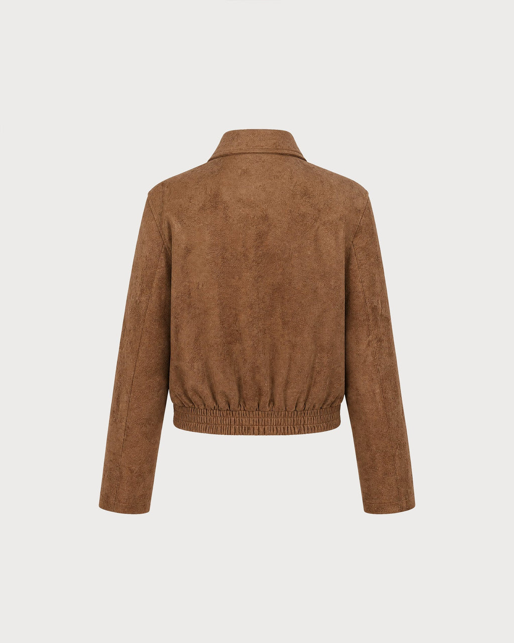 Suede Look Blouson Jacket with Point Collar and Pockets - Brown