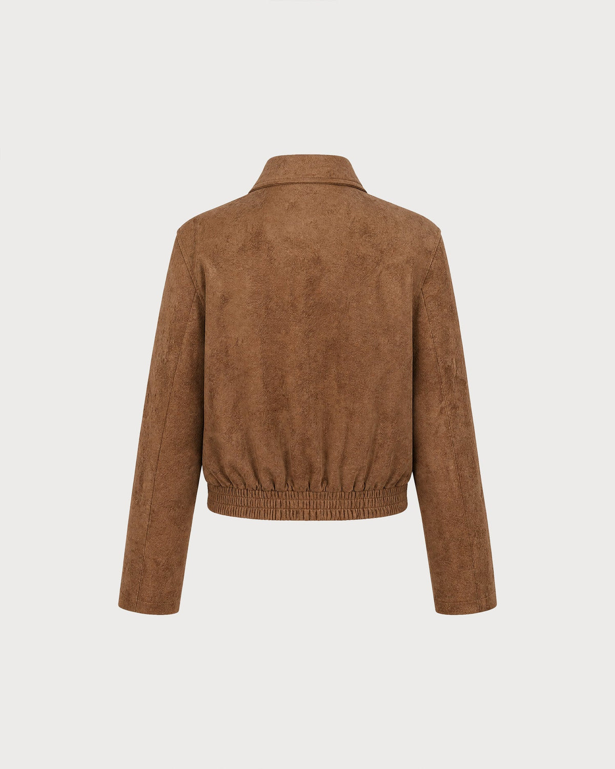 Suede Look Blouson Jacket with Point Collar and Pockets - Brown