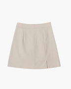 Tailored Mini Skirt with Side Slit and Back Zip - Beige