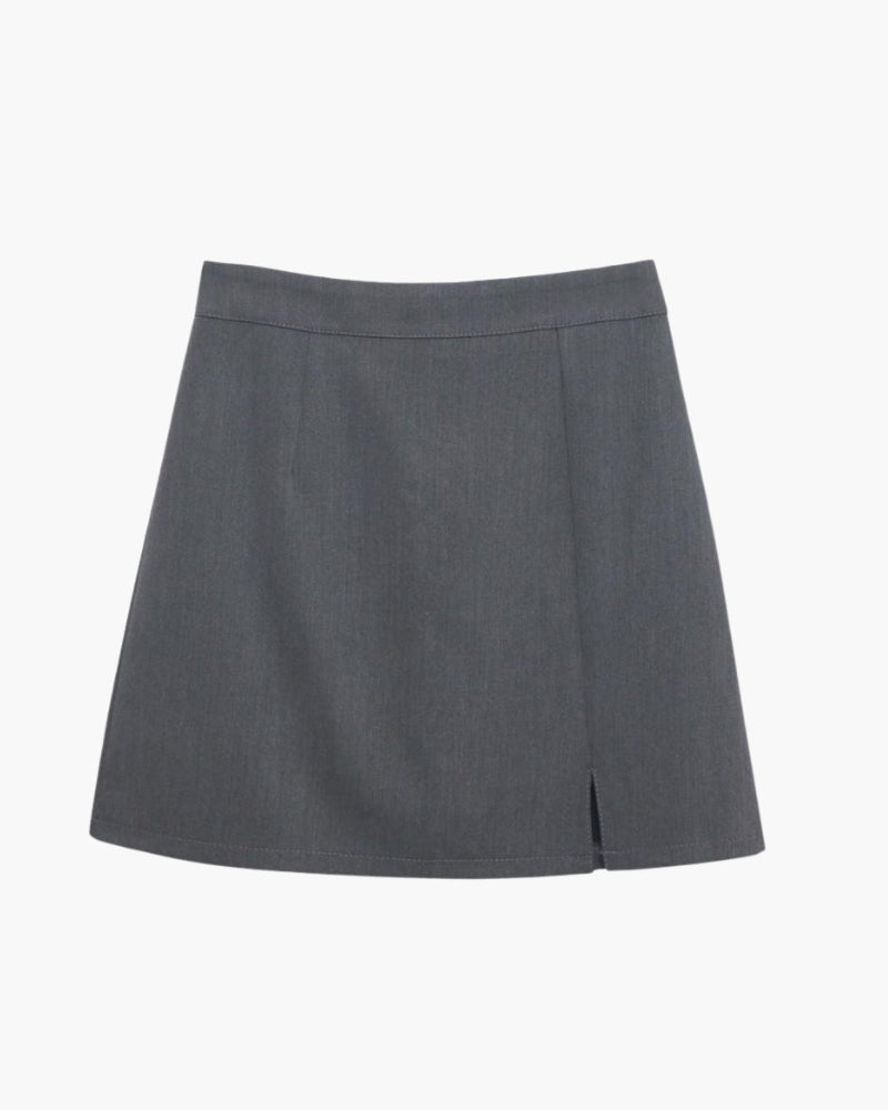 Tailored Mini Skirt with Side Slit and Back Zip - Grey