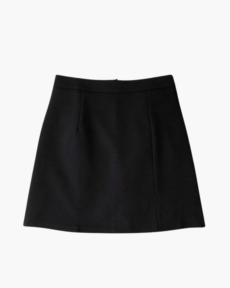 Tailored Mini Skirt with Side Slit and Back Zip - Black