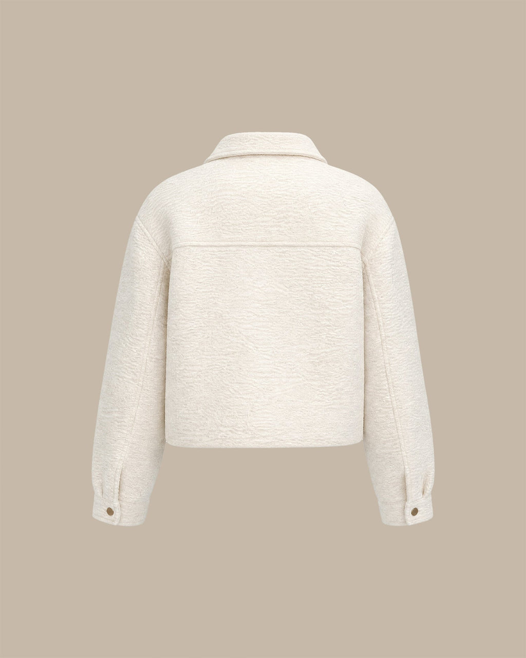 Textured Zip Jacket with Point Collar and Patch Pockets - Off White
