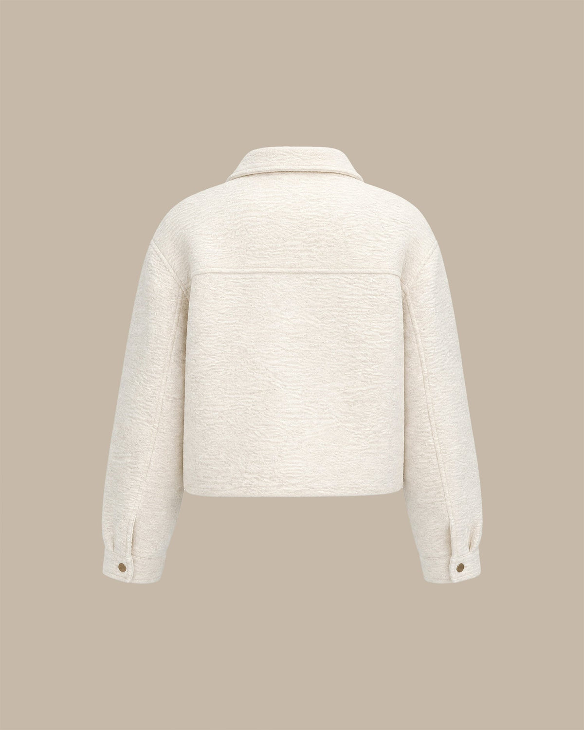 Textured Zip Jacket with Point Collar and Patch Pockets - Off White