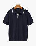 Tipped Polo Shirt with Contrast Trim, Short Sleeve - Navy