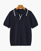 Tipped Polo Shirt with Contrast Trim, Short Sleeve - Navy