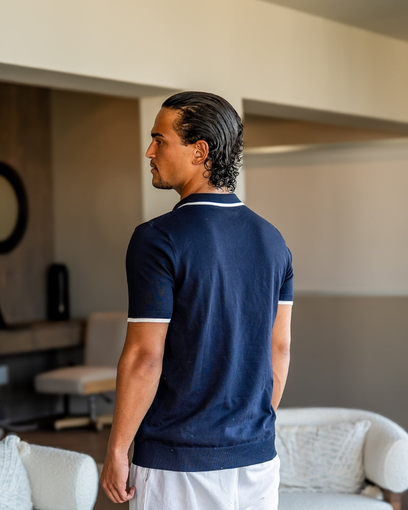 Tipped Polo Shirt with Contrast Trim, Short Sleeve