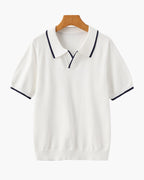 Tipped Polo Shirt with Contrast Trim, Short Sleeve - White