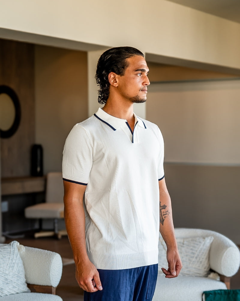 Tipped Polo Shirt with Contrast Trim, Short Sleeve
