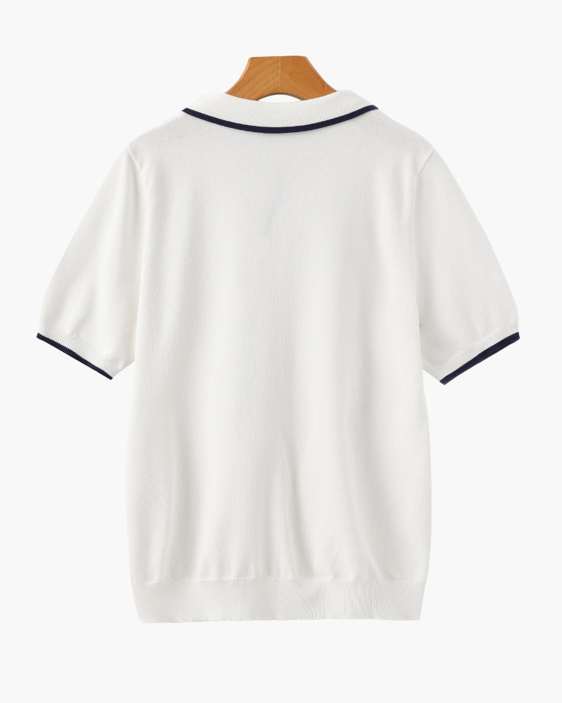 Tipped Polo Shirt with Contrast Trim, Short Sleeve