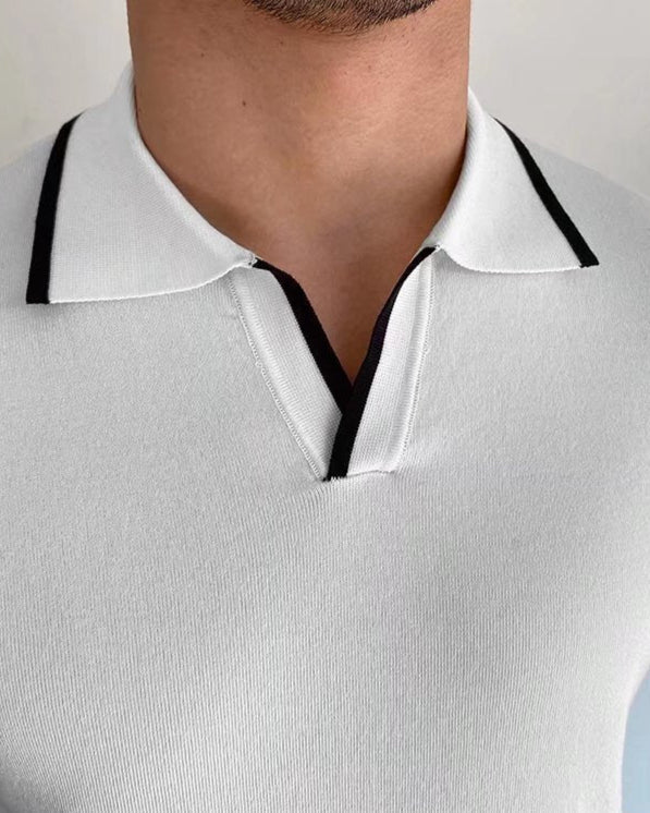 Tipped Polo Shirt with Contrast Trim, Short Sleeve