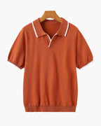 Tipped Polo Shirt with Contrast Trim, Short Sleeve - Orange