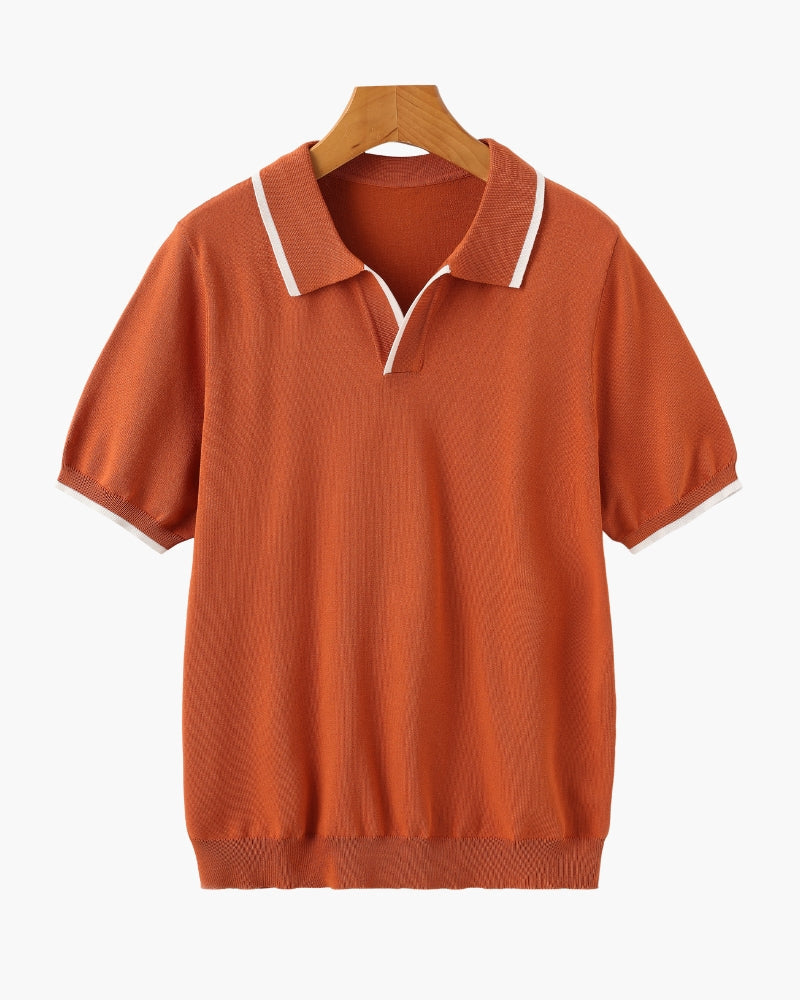 Tipped Polo Shirt with Contrast Trim, Short Sleeve - Orange