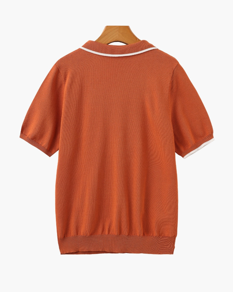 Tipped Polo Shirt with Contrast Trim, Short Sleeve