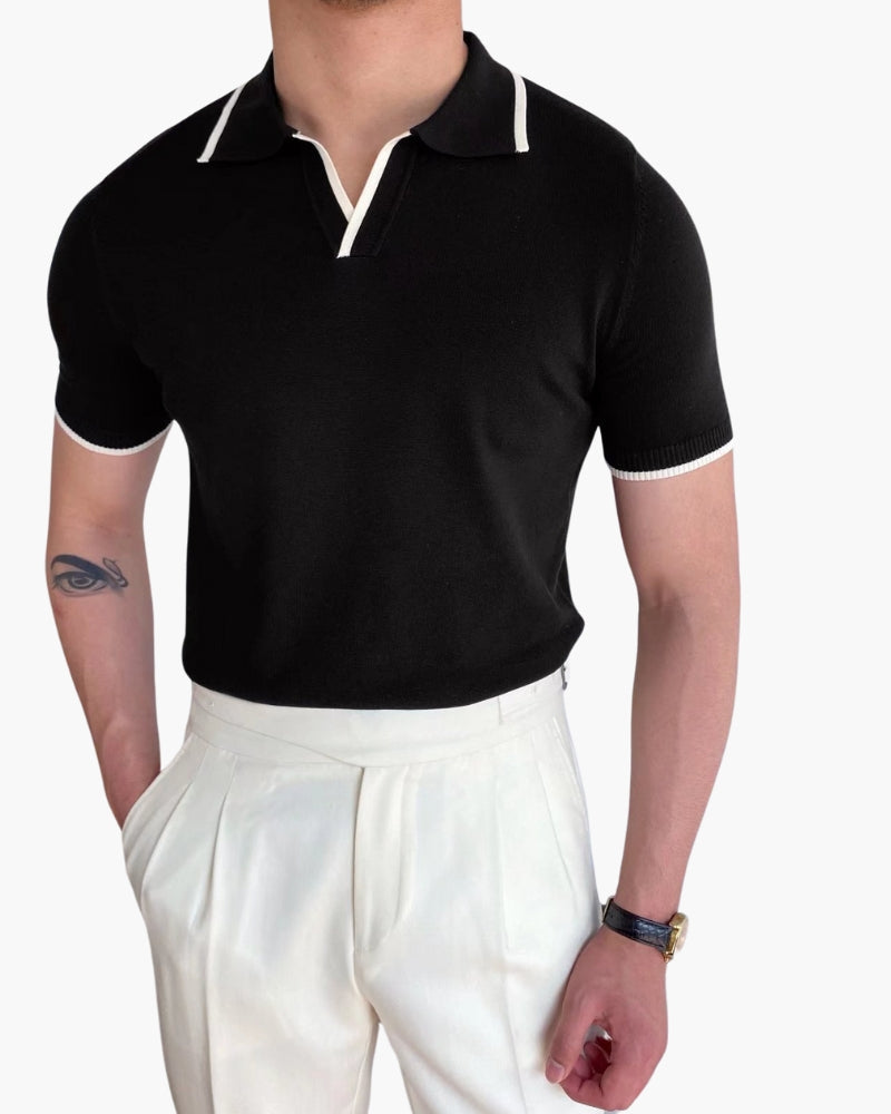 Tipped Polo Shirt with Contrast Trim, Short Sleeve