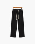 Velvet Corduroy Trousers with Drawstring Waist - Black